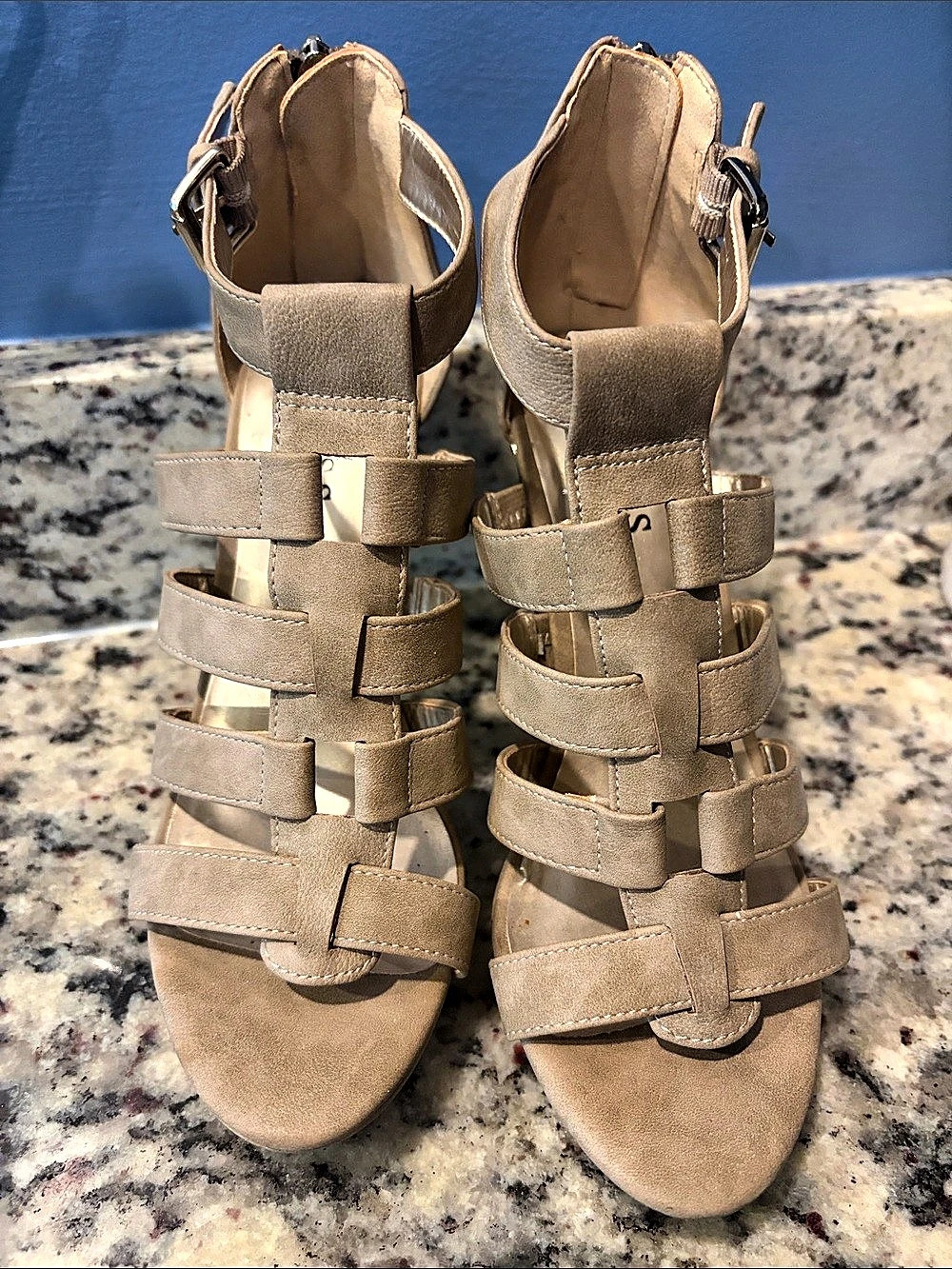 GUESS Strappy Platform Heels in Beige